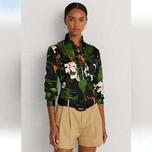 BNWT Lauren Ralph Lauren floral tropical charmeuse blouse in PS